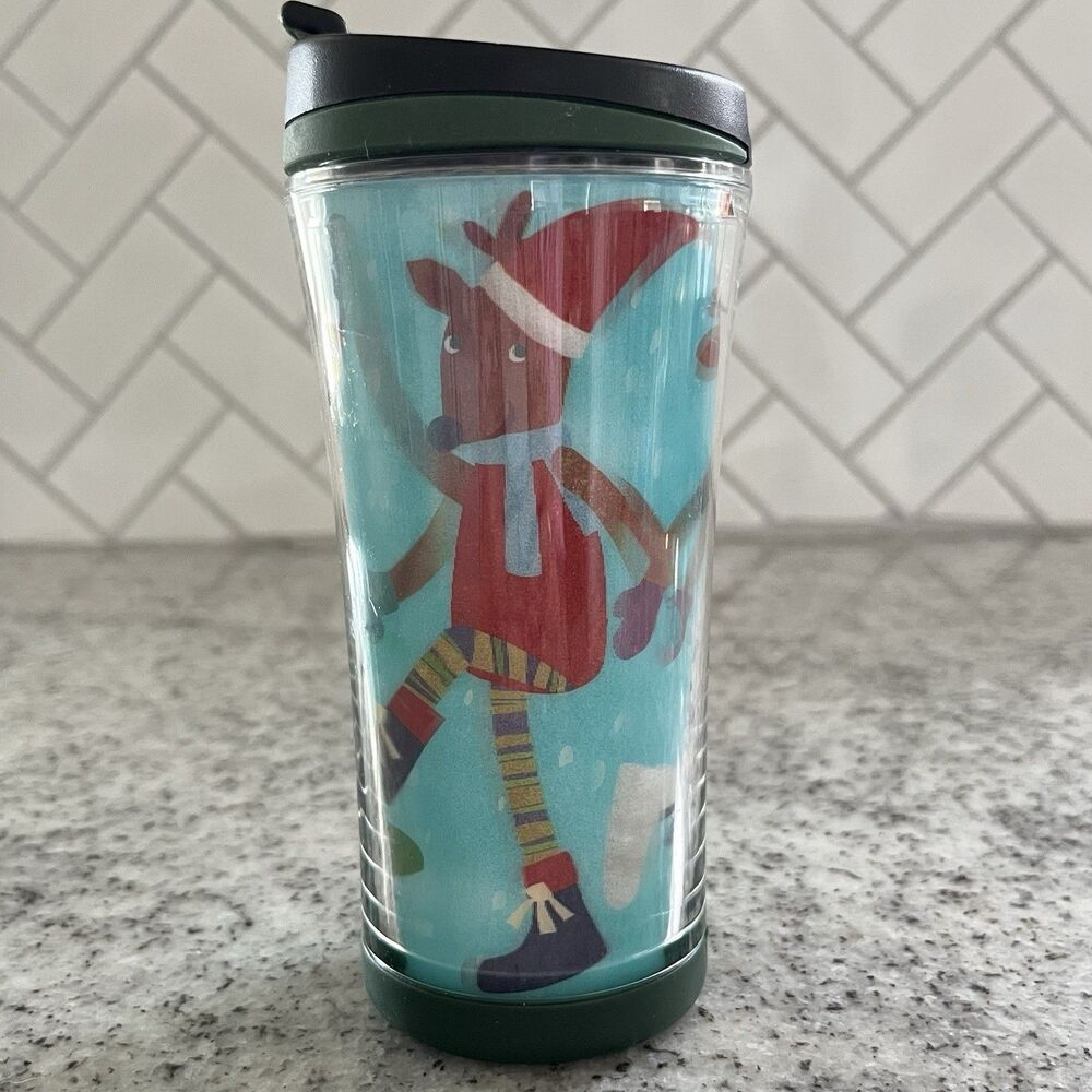 Starbucks 2007 Kids Reindeer 8 oz Double Wall Holiday Tumbler Cup With Lid
